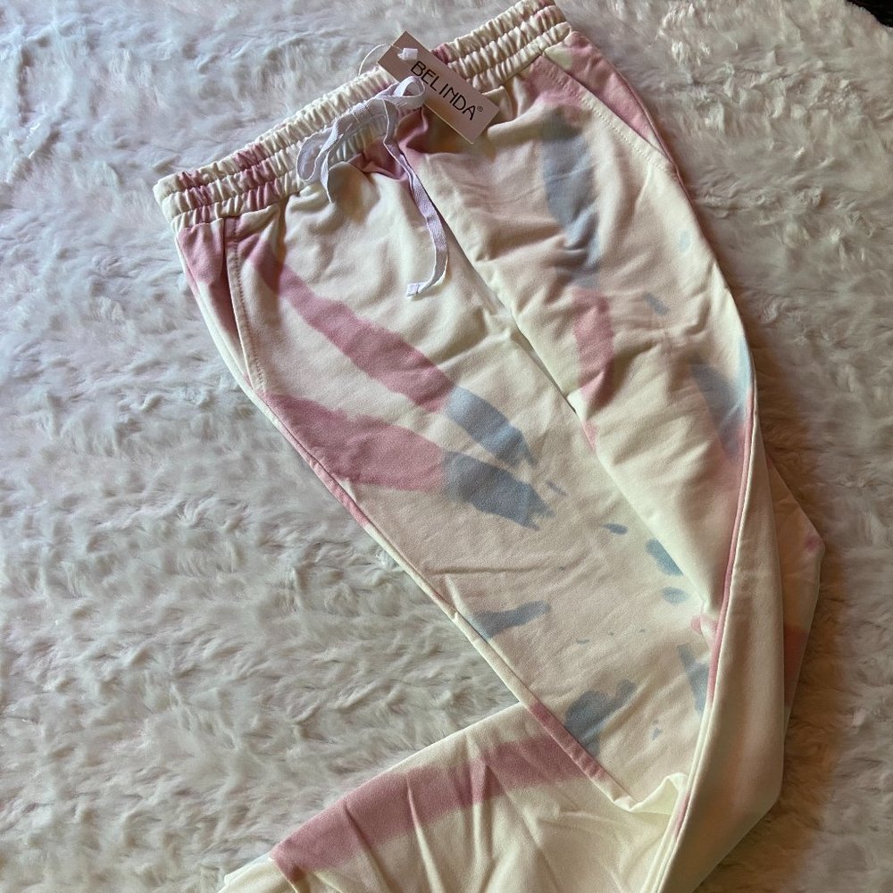 Belinda Tie Dye Joggers 💗 White Pink Blue